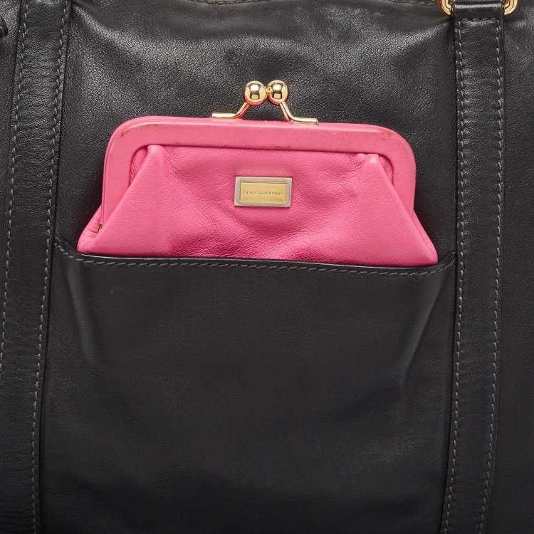 Pre Owned Dolce & Gabbana Black/Pink Leather Front Pouch Tote