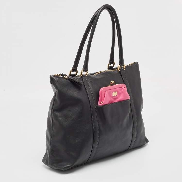 Pre Owned Dolce & Gabbana Black/Pink Leather Front Pouch Tote