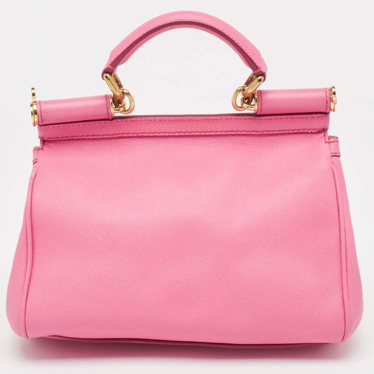 Pre Owned Dolce & Gabbana Pink Leather Medium Miss Sicily Top Handle Bag