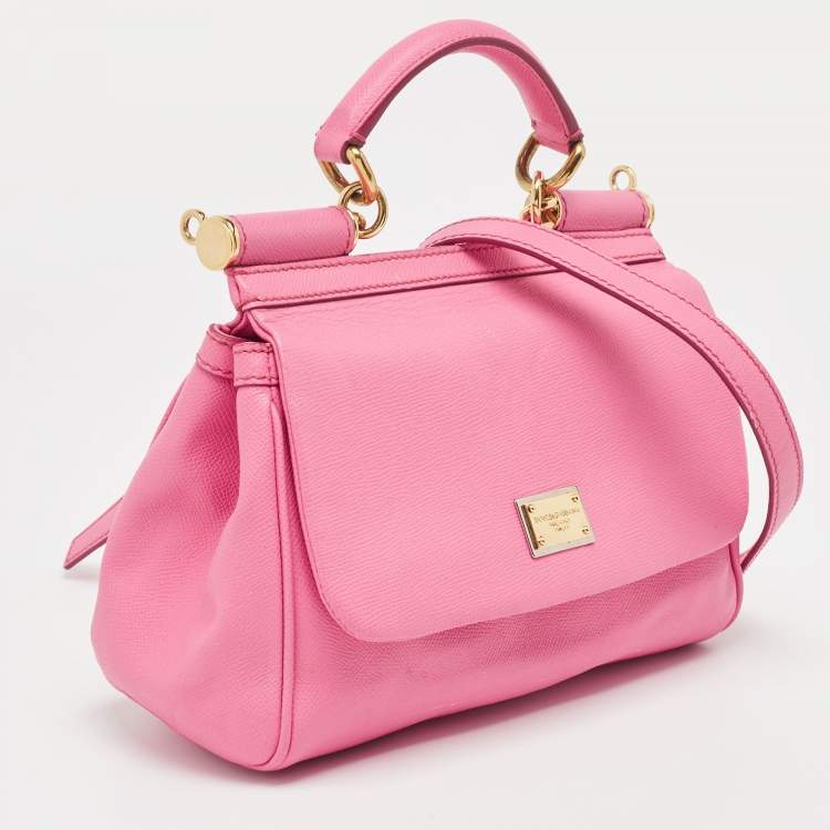 Pre Owned Dolce & Gabbana Pink Leather Medium Miss Sicily Top Handle Bag
