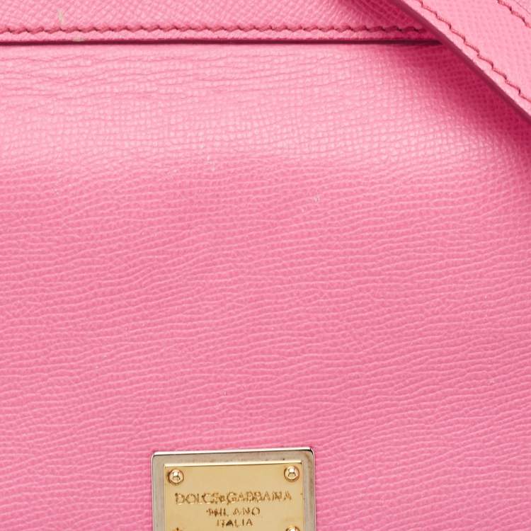 Pre Owned Dolce & Gabbana Pink Leather Medium Miss Sicily Top Handle Bag