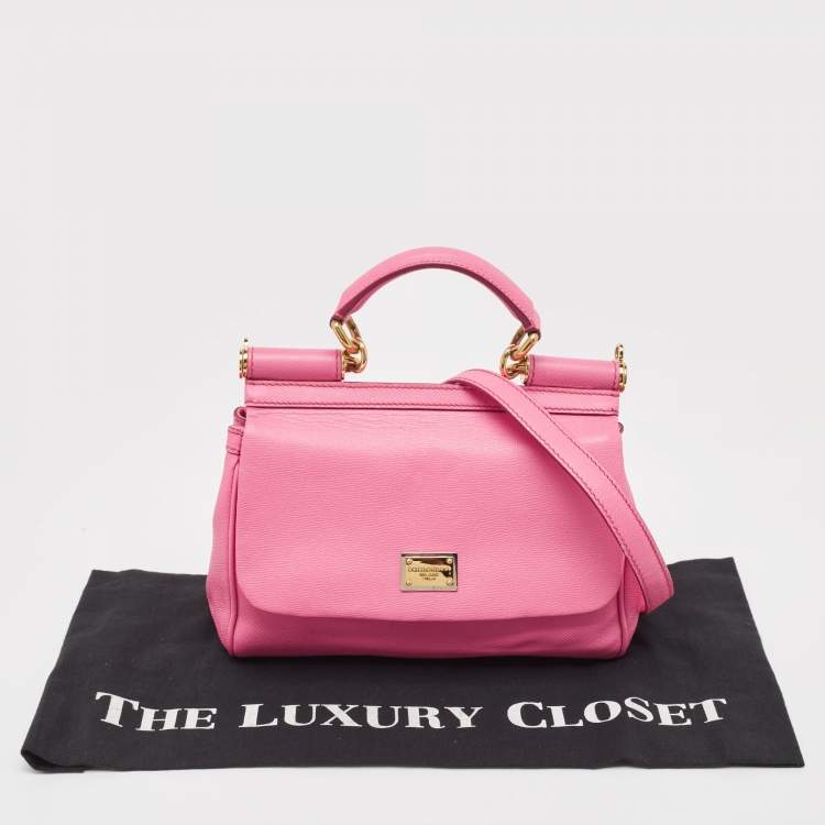 Pre Owned Dolce & Gabbana Pink Leather Medium Miss Sicily Top Handle Bag
