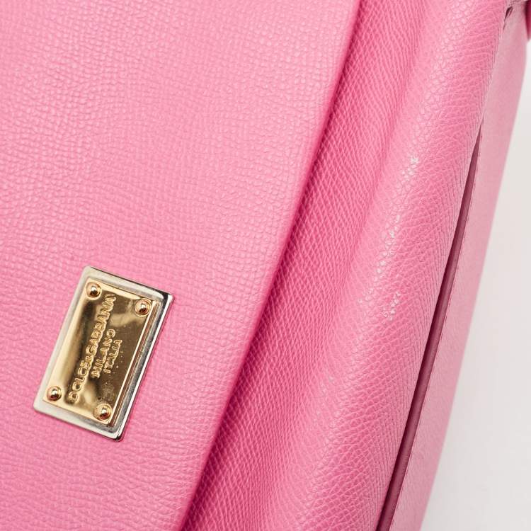 Pre Owned Dolce & Gabbana Pink Leather Medium Miss Sicily Top Handle Bag