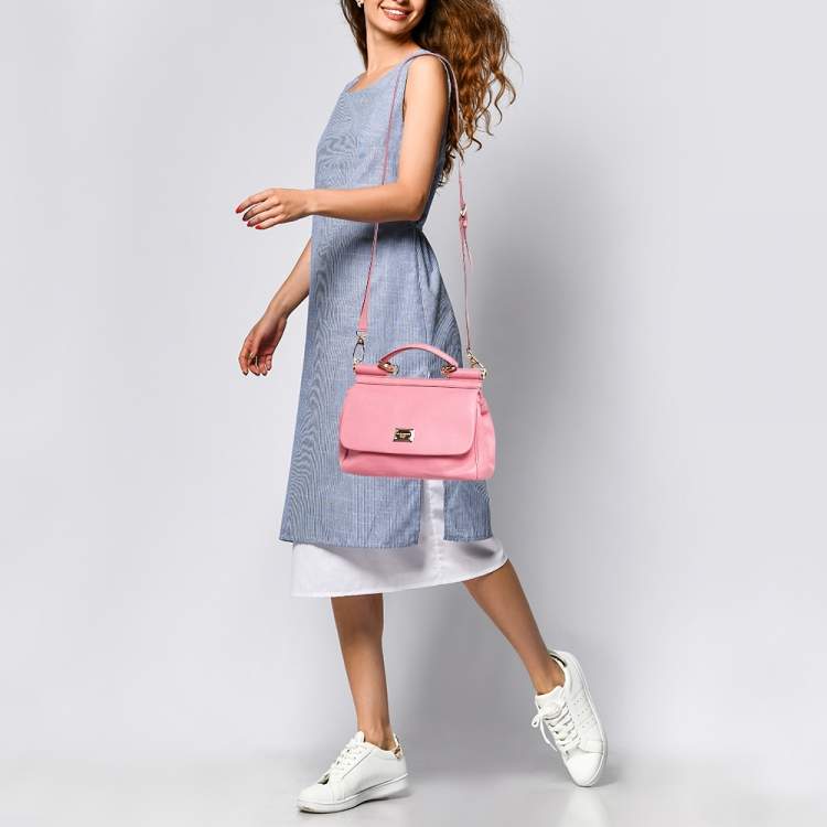 Pre Owned Dolce & Gabbana Pink Leather Medium Miss Sicily Top Handle Bag