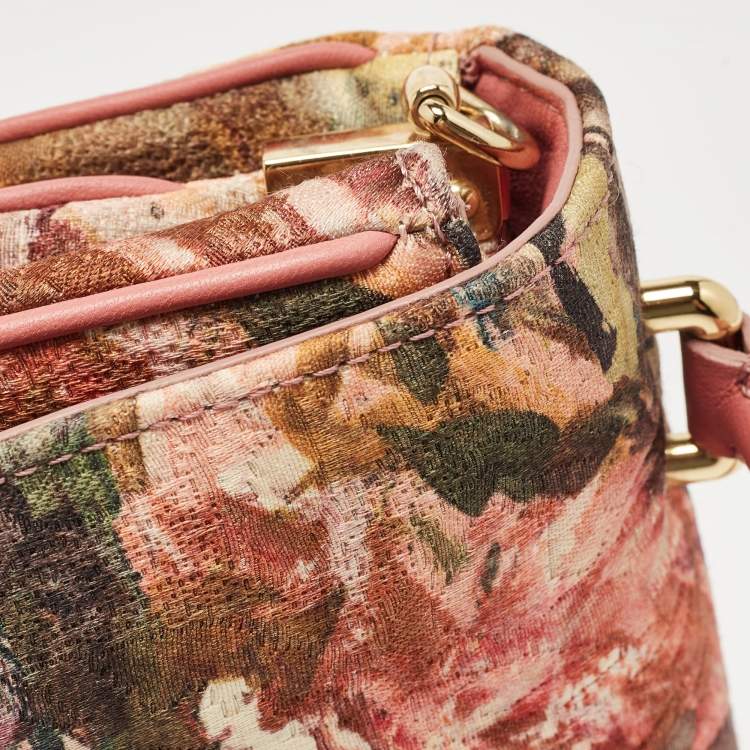 Pre Owned Dolce & Gabbana Multicolor Floral Print Fabric and Leather Tapestry Lock Top Handle Bag