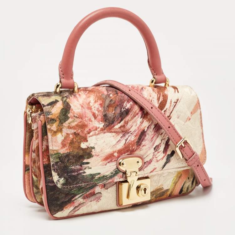 Pre Owned Dolce & Gabbana Multicolor Floral Print Fabric and Leather Tapestry Lock Top Handle Bag