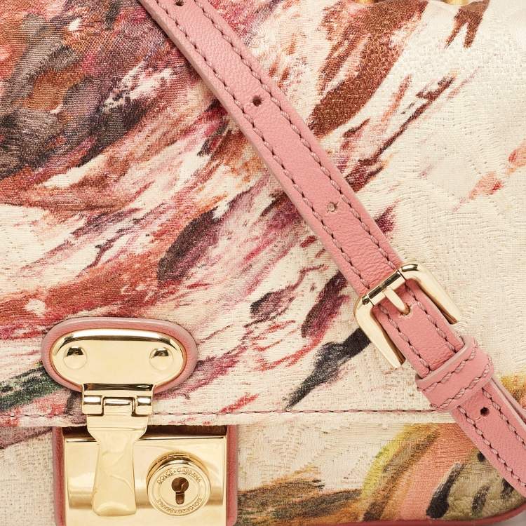 Pre Owned Dolce & Gabbana Multicolor Floral Print Fabric and Leather Tapestry Lock Top Handle Bag