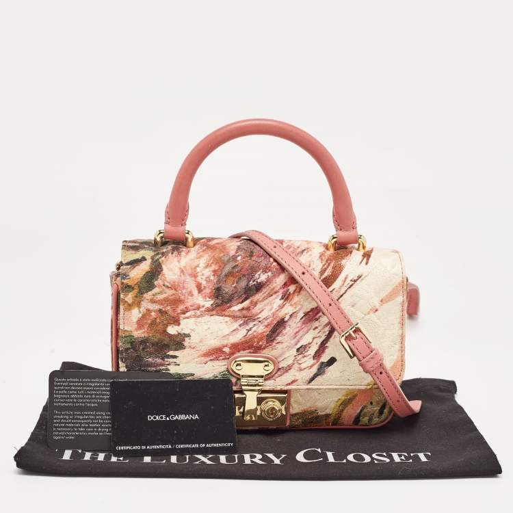 Pre Owned Dolce & Gabbana Multicolor Floral Print Fabric and Leather Tapestry Lock Top Handle Bag