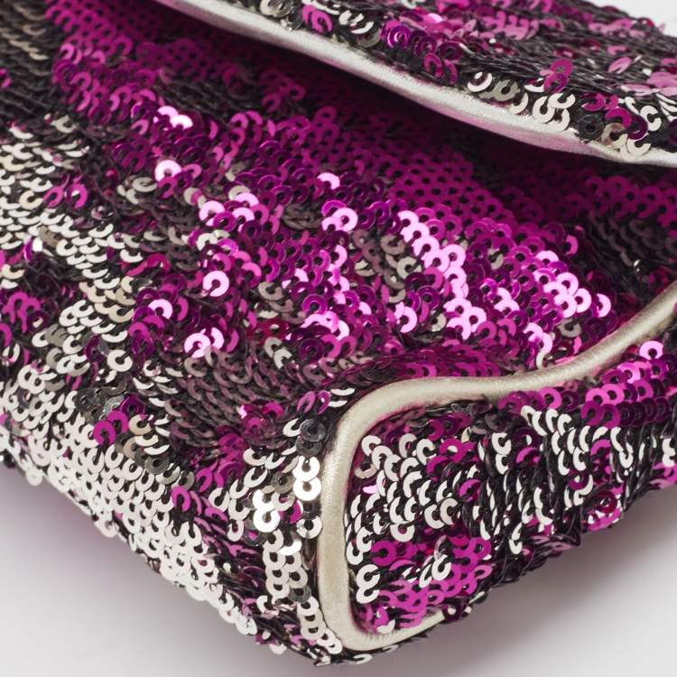 Pre Owned Dolce & Gabbana Purple/Silver Sequins Miss Charles Clutch
