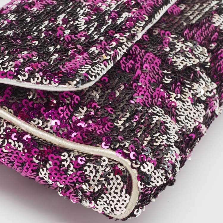 Pre Owned Dolce & Gabbana Purple/Silver Sequins Miss Charles Clutch