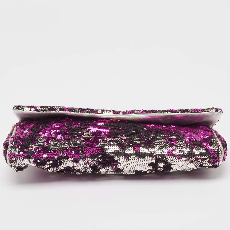 Pre Owned Dolce & Gabbana Purple/Silver Sequins Miss Charles Clutch