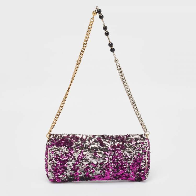 Pre Owned Dolce & Gabbana Purple/Silver Sequins Miss Charles Clutch