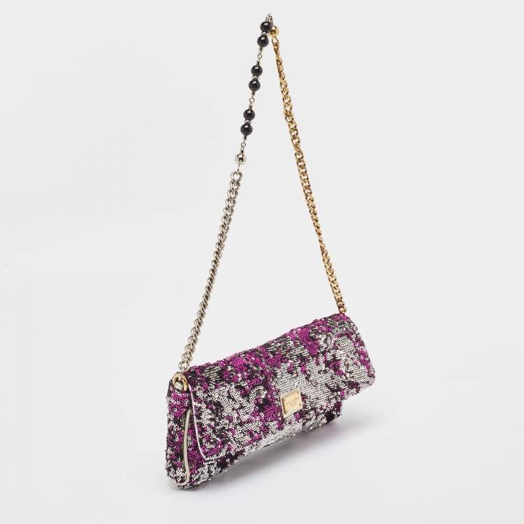 Pre Owned Dolce & Gabbana Purple/Silver Sequins Miss Charles Clutch