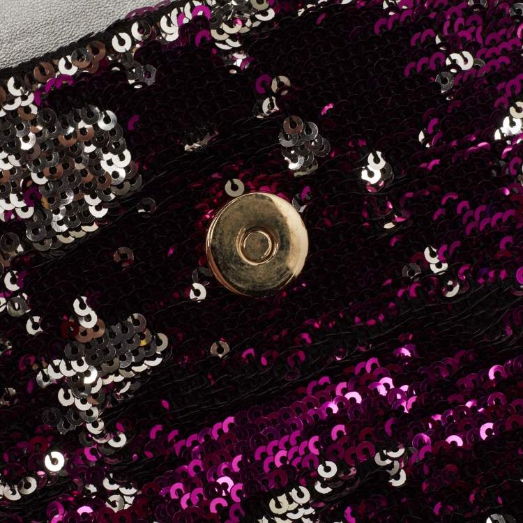 Pre Owned Dolce & Gabbana Purple/Silver Sequins Miss Charles Clutch