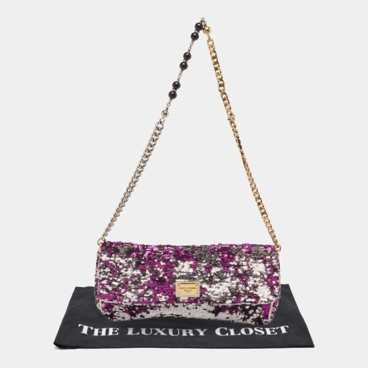 Pre Owned Dolce & Gabbana Purple/Silver Sequins Miss Charles Clutch