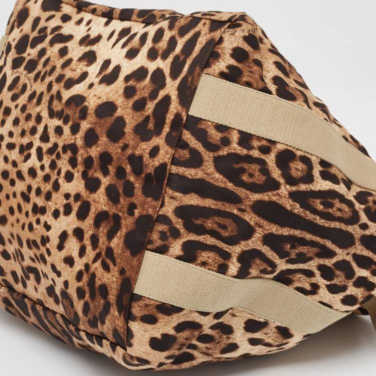 Pre Owned Dolce & Gabbana Brown/Black Leopard Print Fabric Front Pouch Tote