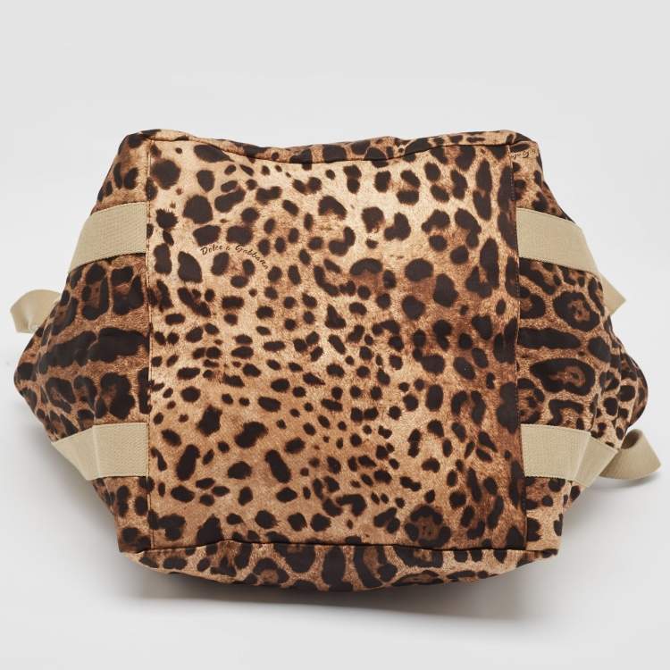 Pre Owned Dolce & Gabbana Brown/Black Leopard Print Fabric Front Pouch Tote