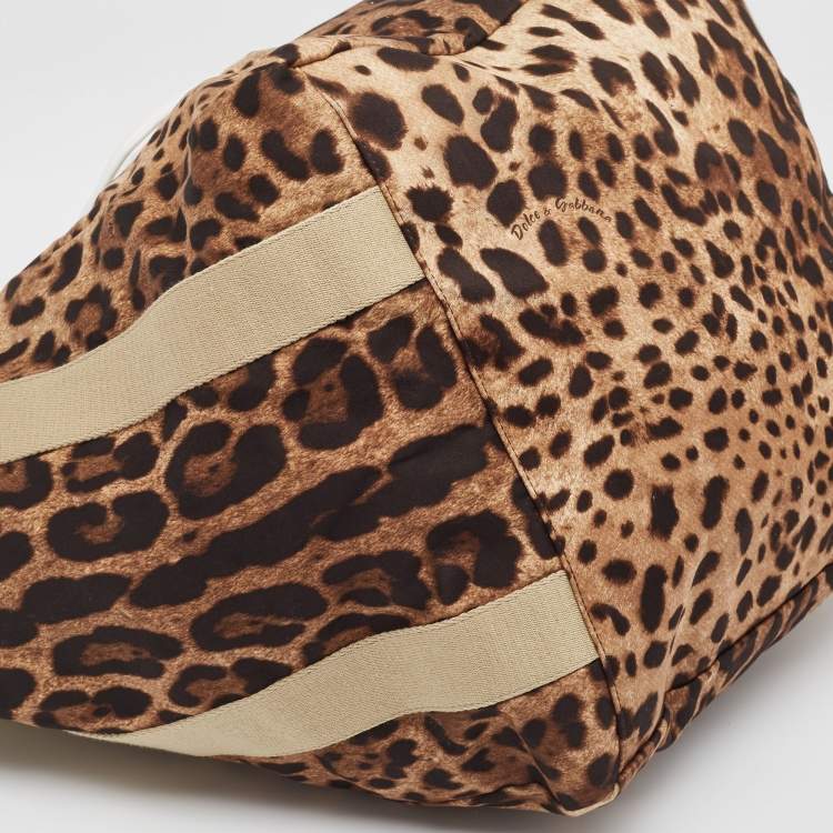 Pre Owned Dolce & Gabbana Brown/Black Leopard Print Fabric Front Pouch Tote
