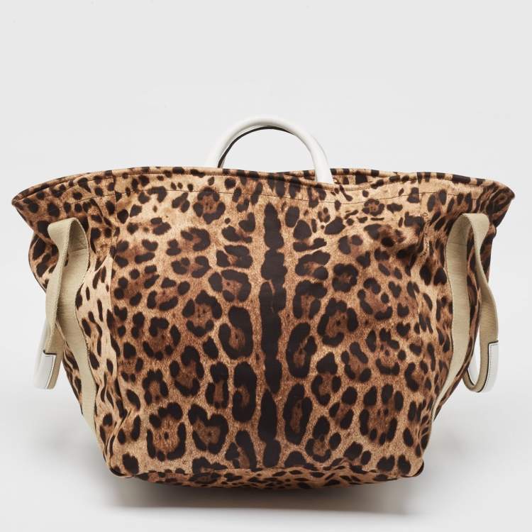 Pre Owned Dolce & Gabbana Brown/Black Leopard Print Fabric Front Pouch Tote