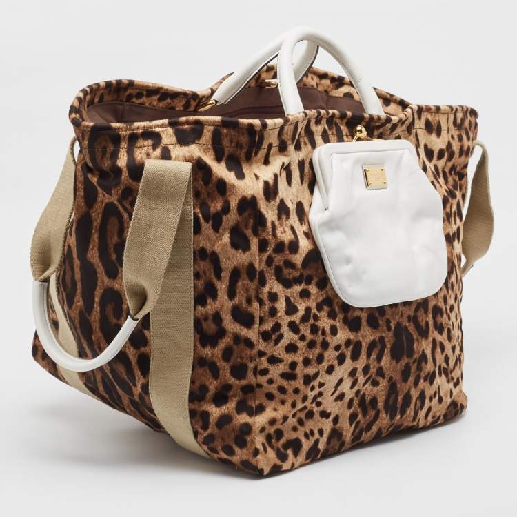 Pre Owned Dolce & Gabbana Brown/Black Leopard Print Fabric Front Pouch Tote