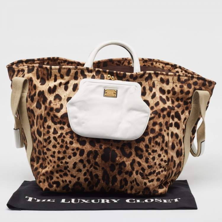 Pre Owned Dolce & Gabbana Brown/Black Leopard Print Fabric Front Pouch Tote