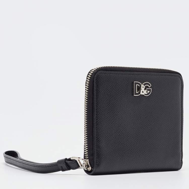 Pre Owned Dolce & Gabbana Black Leather Zip Around Wallet