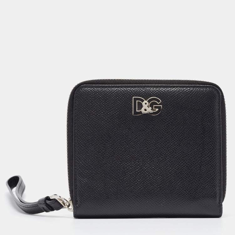 Pre Owned Dolce & Gabbana Black Leather Zip Around Wallet