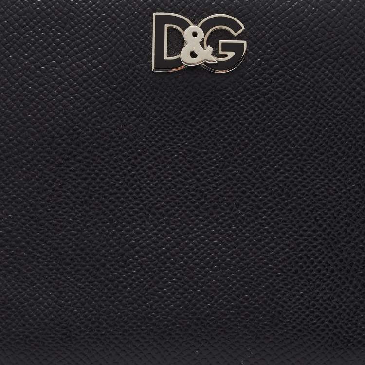 Pre Owned Dolce & Gabbana Black Leather Zip Around Wallet