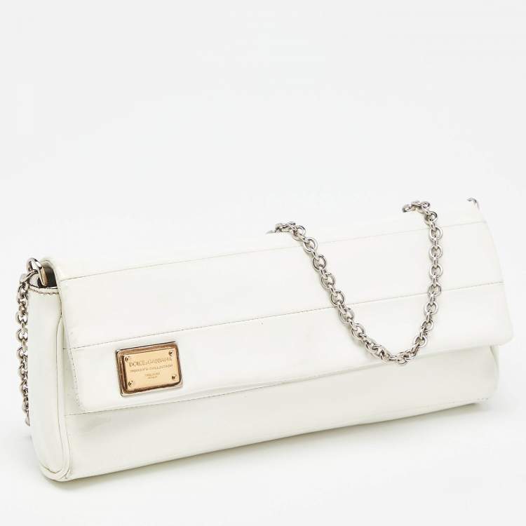Pre Owned Dolce & Gabbana Off White Patent Leather Miss Martini Chain Clutch