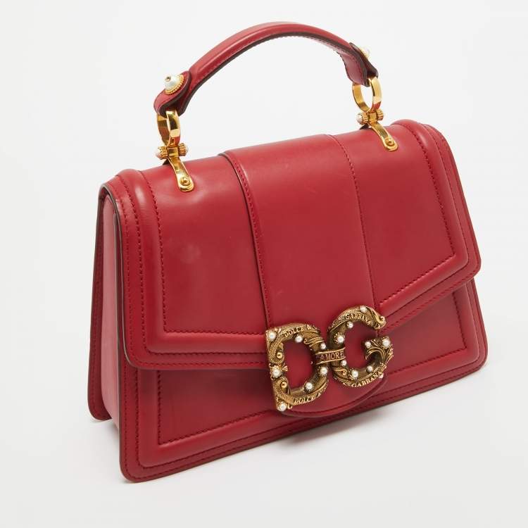 مملوكة مسبقًا Dolce & Gabbana Red Leather DG Amore Top Handle Bag