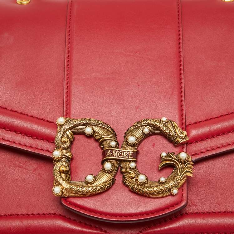 مملوكة مسبقًا Dolce & Gabbana Red Leather DG Amore Top Handle Bag