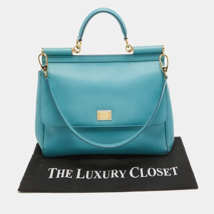 Pre Owned Dolce & Gabbana Light Blue Leather Large Miss Sicily Top Handle Bag