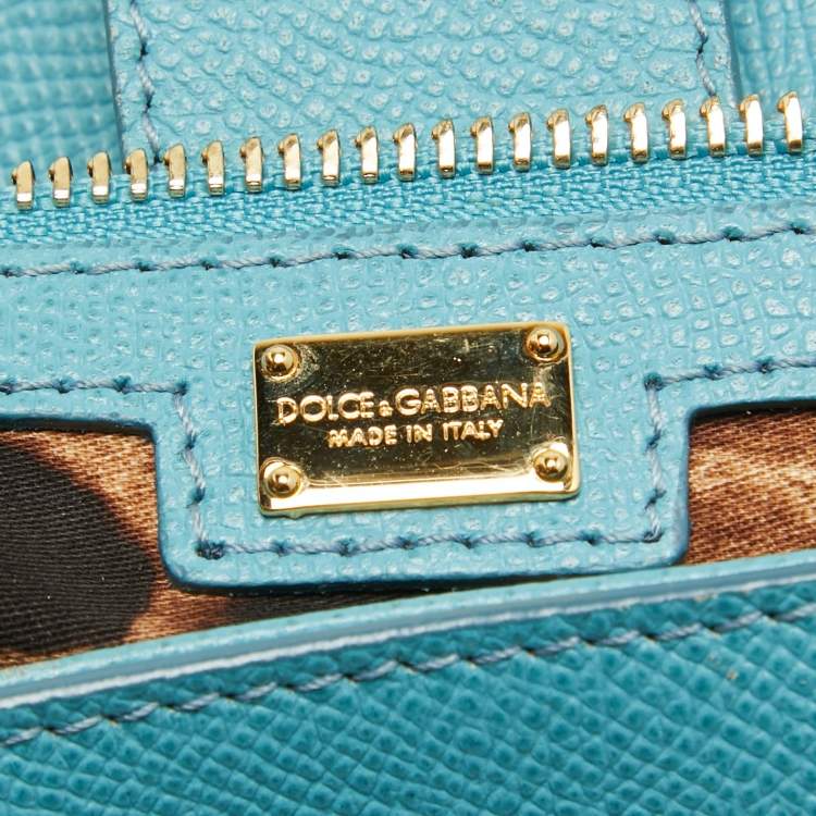 Pre Owned Dolce & Gabbana Light Blue Leather Large Miss Sicily Top Handle Bag