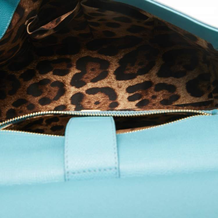 Pre Owned Dolce & Gabbana Light Blue Leather Large Miss Sicily Top Handle Bag