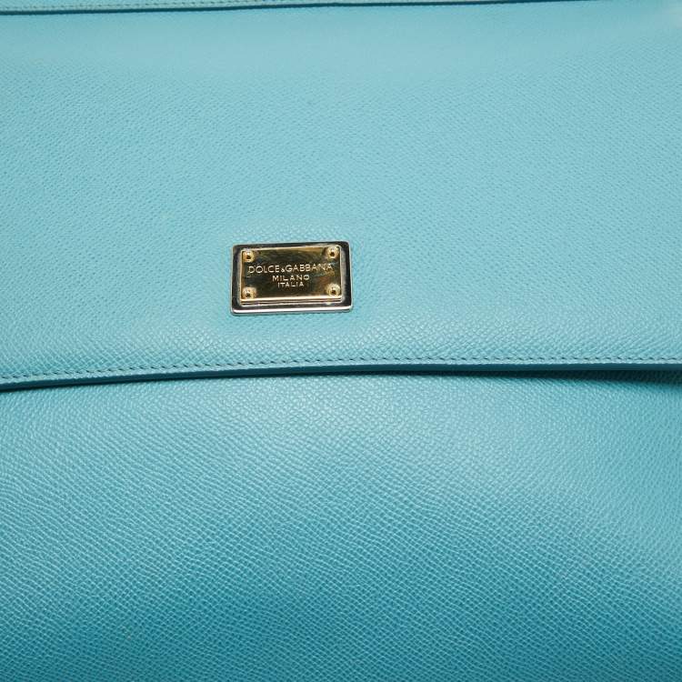 Pre Owned Dolce & Gabbana Light Blue Leather Large Miss Sicily Top Handle Bag