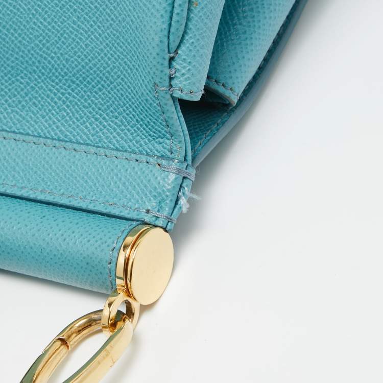 Pre Owned Dolce & Gabbana Light Blue Leather Large Miss Sicily Top Handle Bag