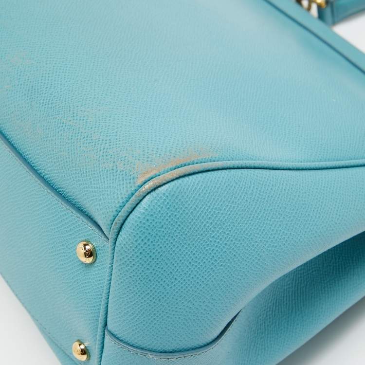 Pre Owned Dolce & Gabbana Light Blue Leather Large Miss Sicily Top Handle Bag