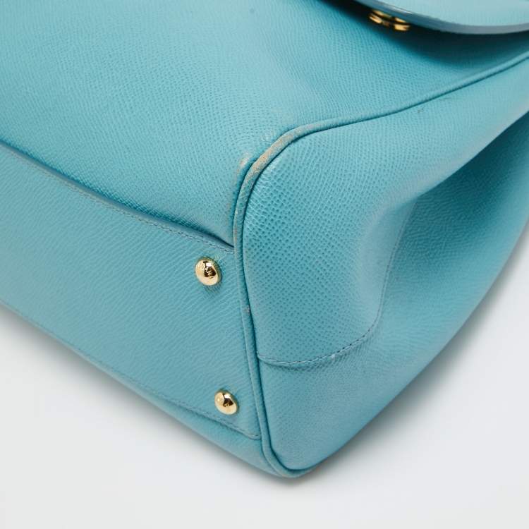 Pre Owned Dolce & Gabbana Light Blue Leather Large Miss Sicily Top Handle Bag