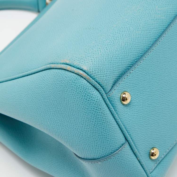 Pre Owned Dolce & Gabbana Light Blue Leather Large Miss Sicily Top Handle Bag