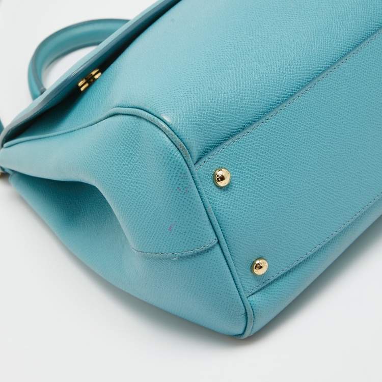 Pre Owned Dolce & Gabbana Light Blue Leather Large Miss Sicily Top Handle Bag