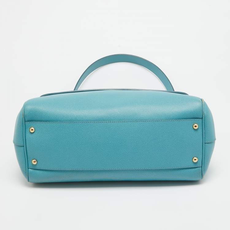 Pre Owned Dolce & Gabbana Light Blue Leather Large Miss Sicily Top Handle Bag