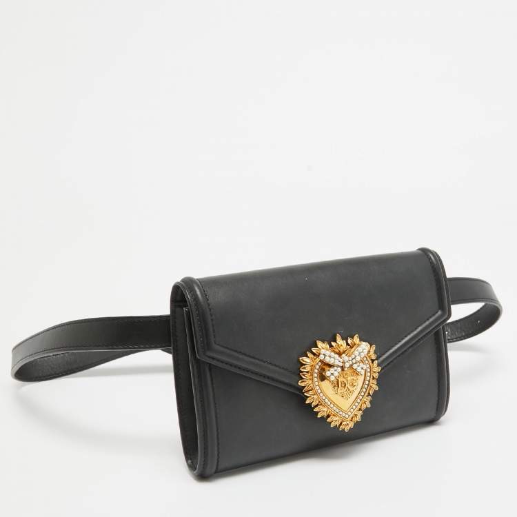 Pre Owned Dolce & Gabbana Black Leather Devotion Belt Bag