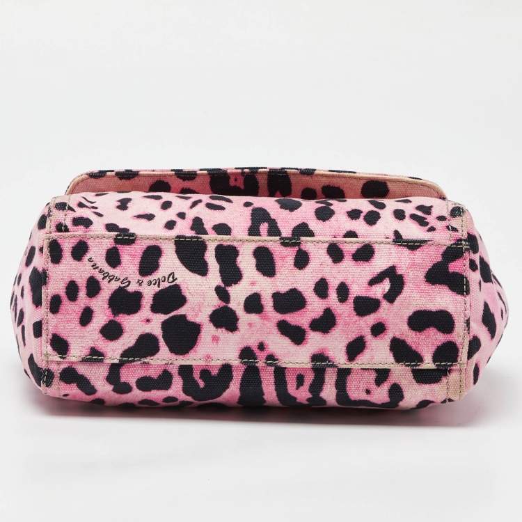 مملوكة مسبقًا Dolce & Gabbana Pink/Black Leopard Print Canvas Medium Miss Sicily Top Handle Bag