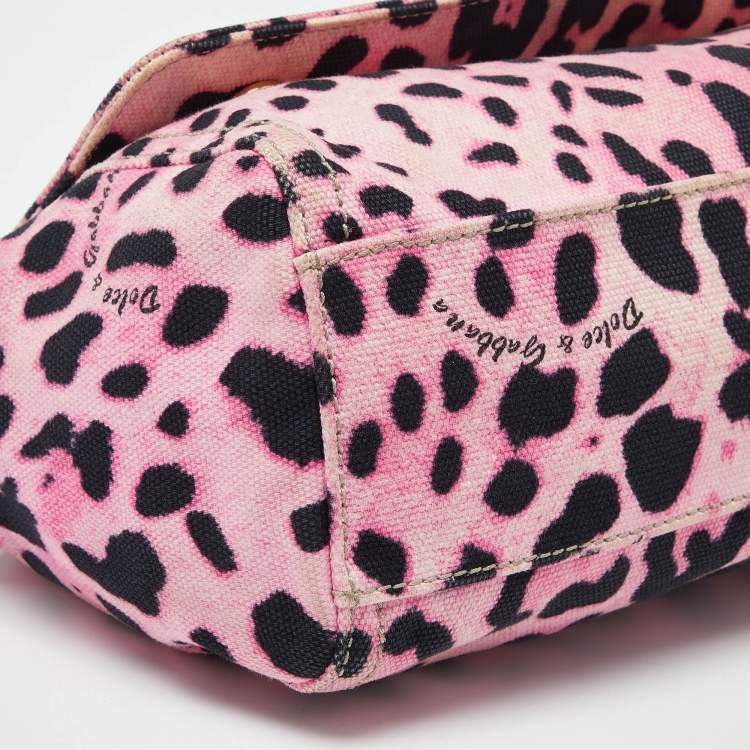 مملوكة مسبقًا Dolce & Gabbana Pink/Black Leopard Print Canvas Medium Miss Sicily Top Handle Bag