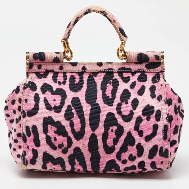 مملوكة مسبقًا Dolce & Gabbana Pink/Black Leopard Print Canvas Medium Miss Sicily Top Handle Bag