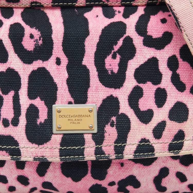 مملوكة مسبقًا Dolce & Gabbana Pink/Black Leopard Print Canvas Medium Miss Sicily Top Handle Bag