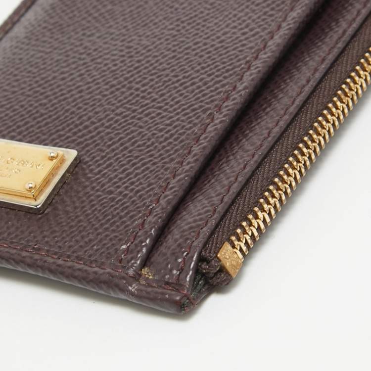 Pre Owned Dolce & Gabbana Burgundy Leather Long Zip Card Holder