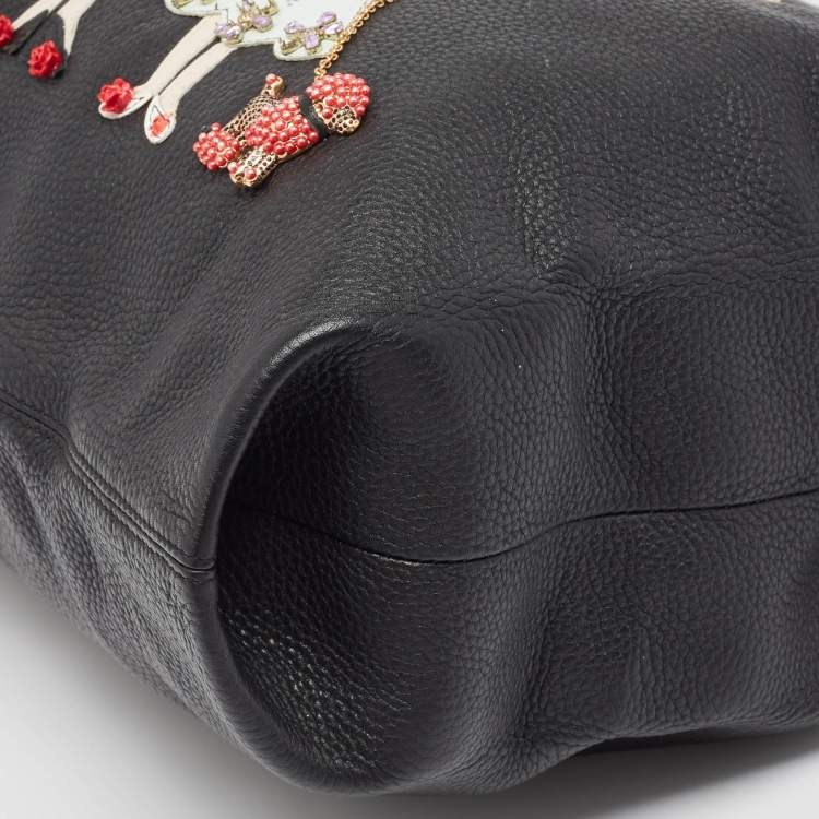 Pre Owned Dolce & Gabbana Black Croc Embossed and Leather Family Patch Tote