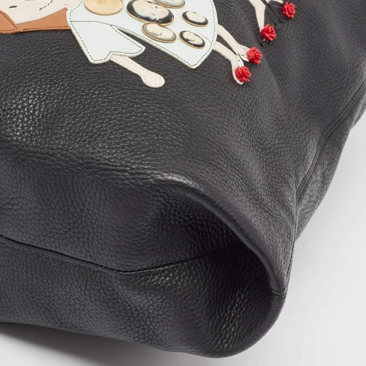 Pre Owned Dolce & Gabbana Black Croc Embossed and Leather Family Patch Tote