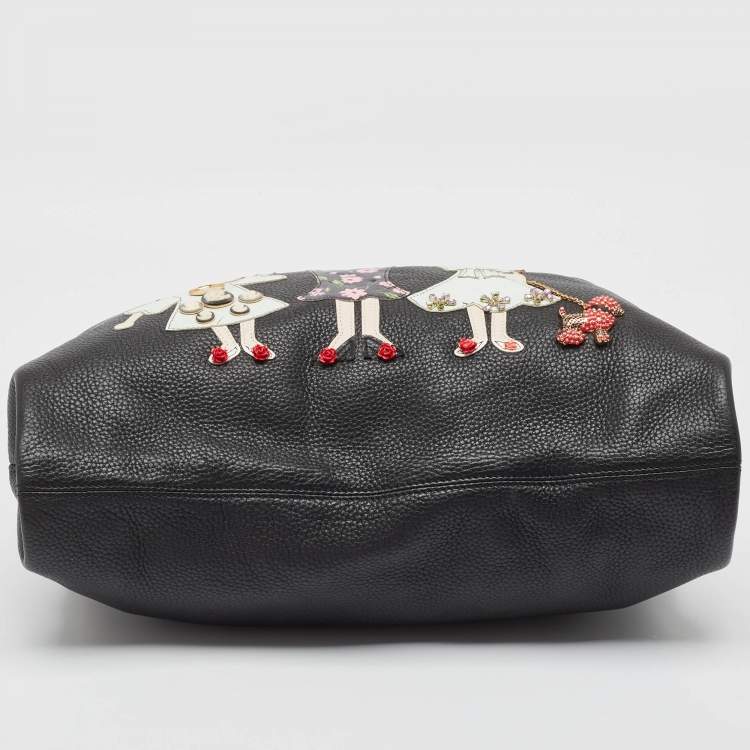 Pre Owned Dolce & Gabbana Black Croc Embossed and Leather Family Patch Tote